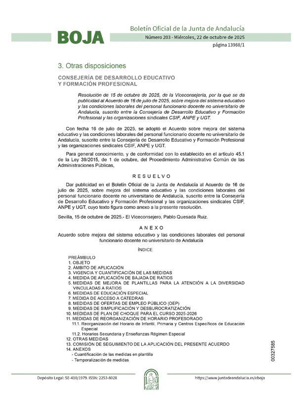 Publicación del Acuerdo en el BOJA